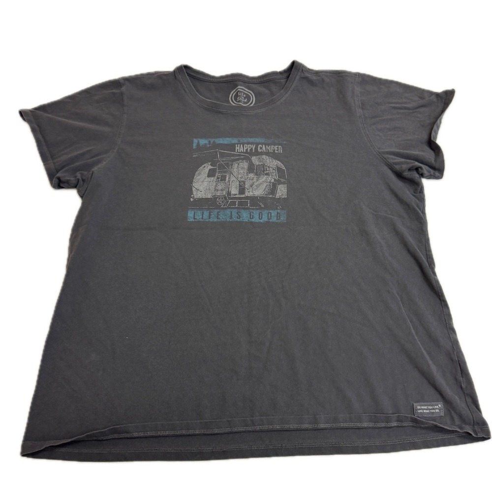 Life is Good Shirt Women XXL Grey Happy Camper Graphic Outdoors Gorpcore